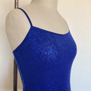 Blue sequined top with adjustable straps XS